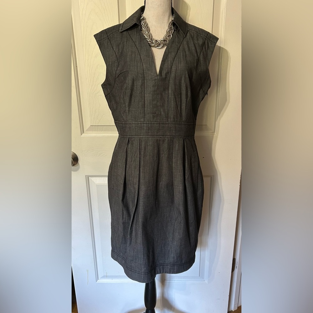 Calvin Klein Pleated Dress Sleeveless Size 10 Career Business Midi Charcoal Gray